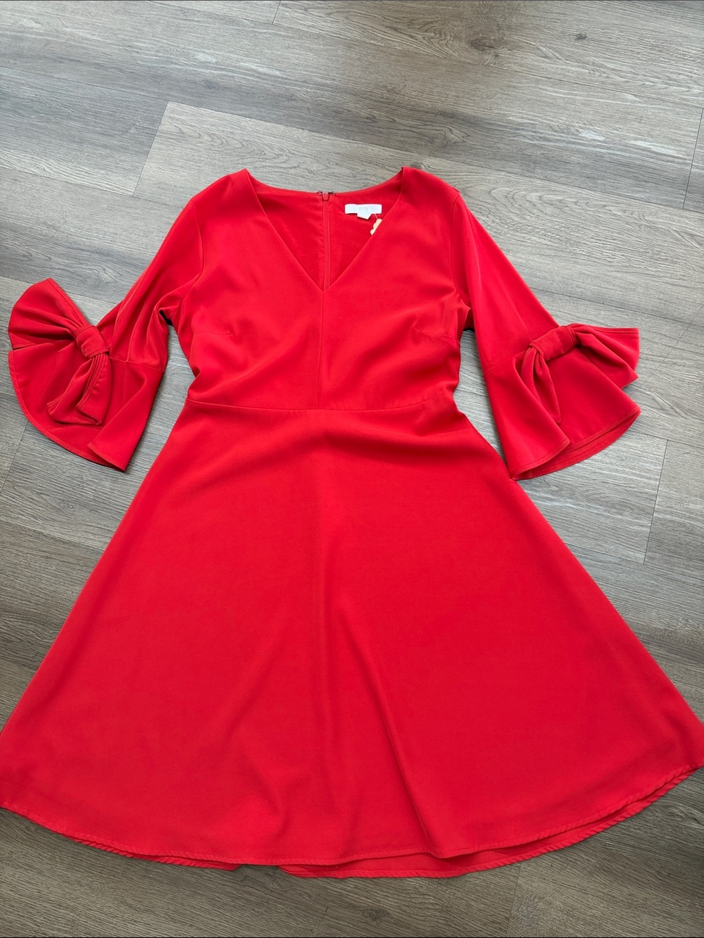 1901 Red V-Neck Fit-and-Flare Dress with Statement Ruffle Sleeves Sz 10